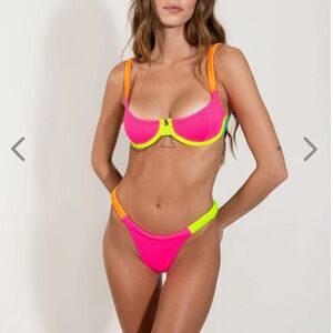 NWT OneOne Swimwear Bikini Set Manhattan Neon Pink Yellow Green Grace New Sexy